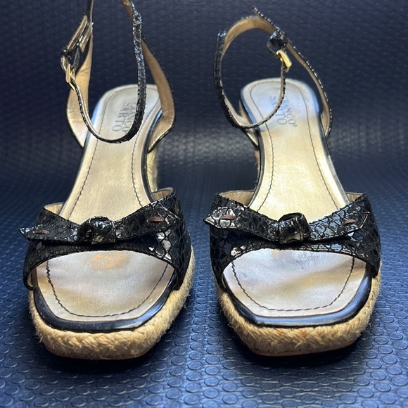 Franco Sarto Black Croc Espadrille Bow Wedge Sandals | Size 8.5 - Picture 2 of 11